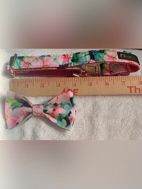 Floral Bow Dog Collar with Bow Tie - Pink & Green